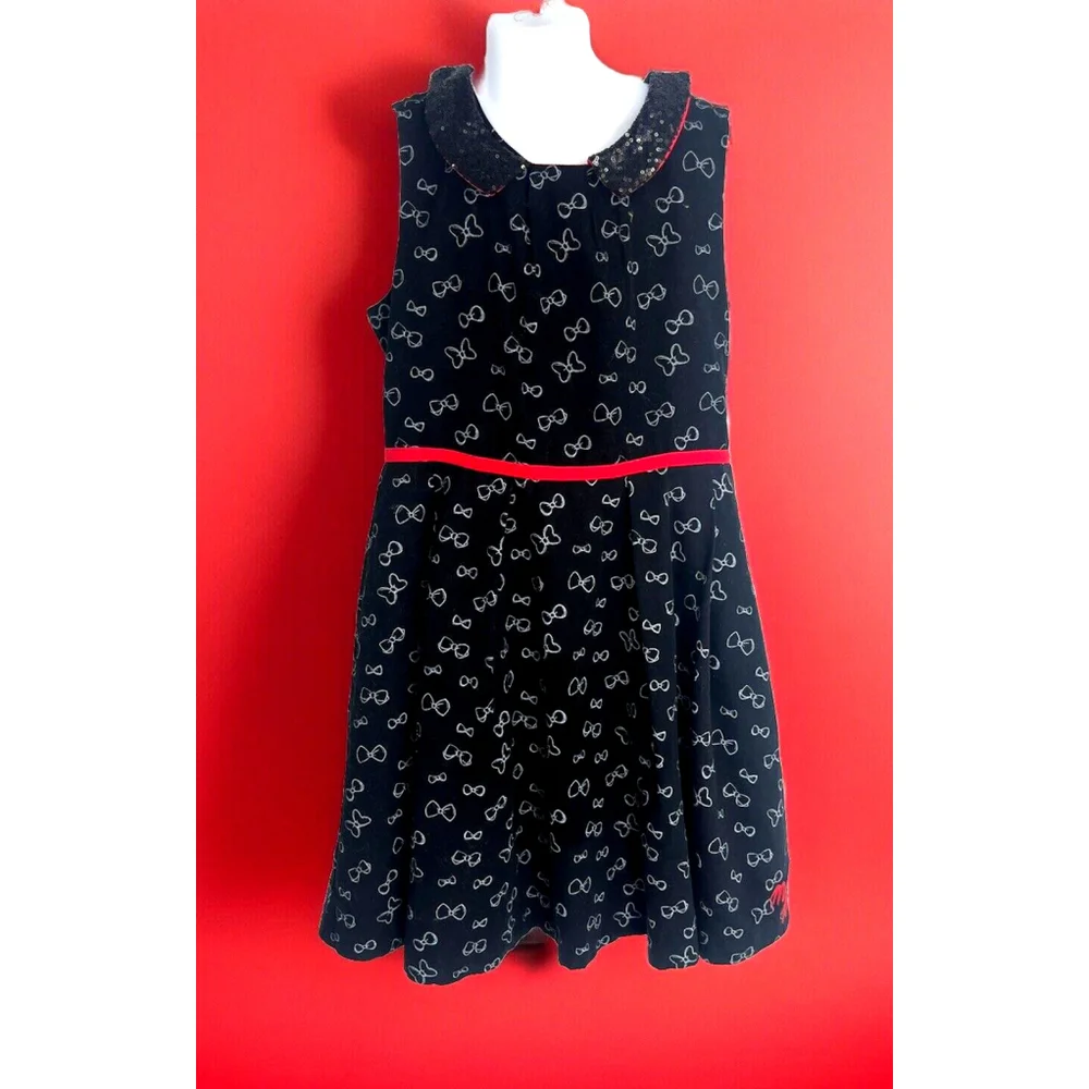 DISNEY STORE Minnie Rocks the Dots Girls Black‎ Bow Dress Sz 11/12 Sequin Collar